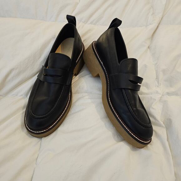 Everlane Shoes - Everlane Black Leather Platform Loafers Crepe Sole Penny Loafers Women Size 11